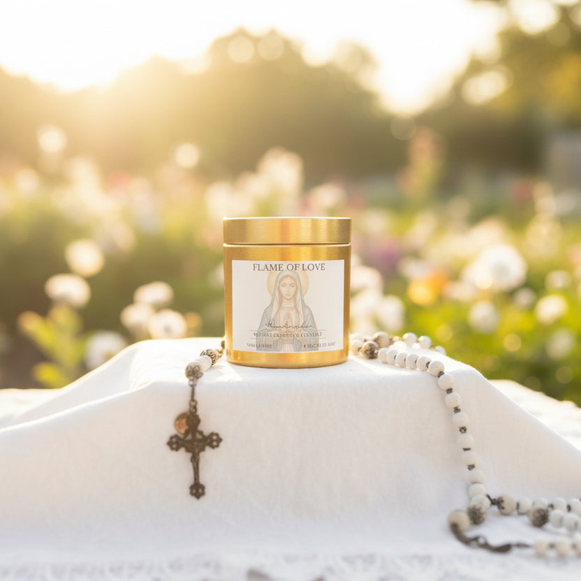 Chapelet Bougie Écologique Catholique | Mèche en Bois | Non Toxique | Cire de Coco | Ambre Musc