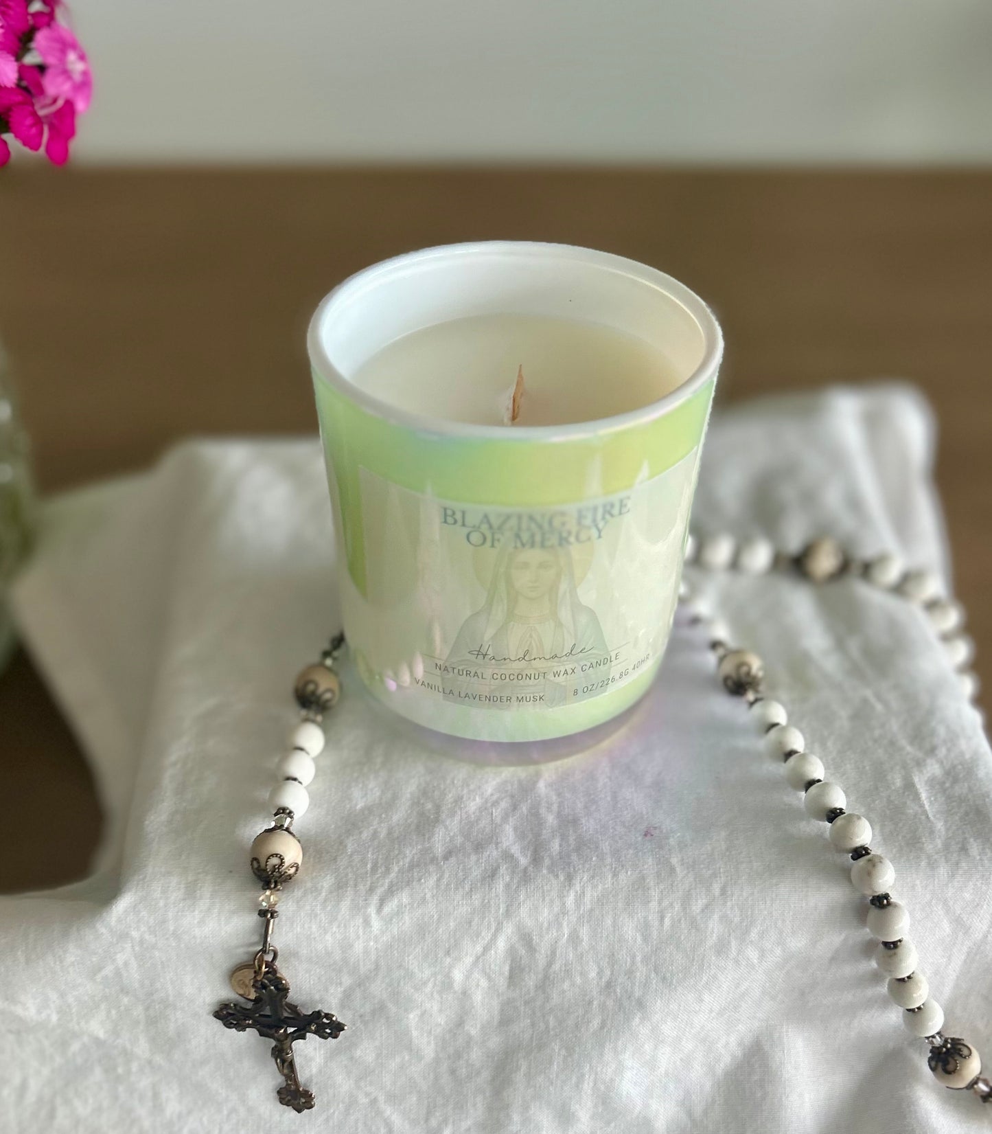 Bougies catholiques parfumées de qualité supérieure 8 oz | Cire de noix de coco écologique non toxique | Prière de la Divine Miséricorde