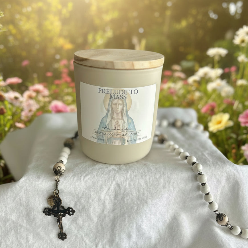 Cierge de prière religieux chrétien catholique – Mèche en bois, cire de noix de coco | Non toxique | Parfum frais de qualité supérieure |