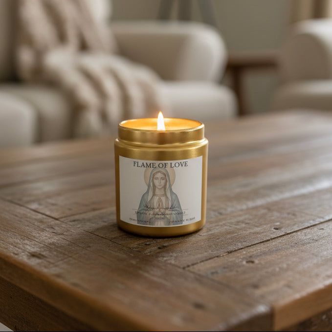 Chapelet Bougie Écologique Catholique | Mèche en Bois | Non Toxique | Cire de Coco | Ambre Musc
